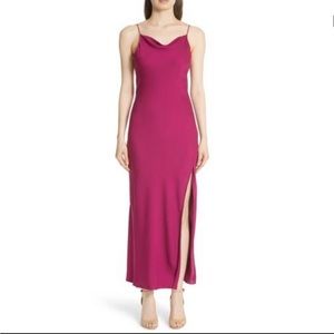Theory silk dress draped back cowl neck maxi